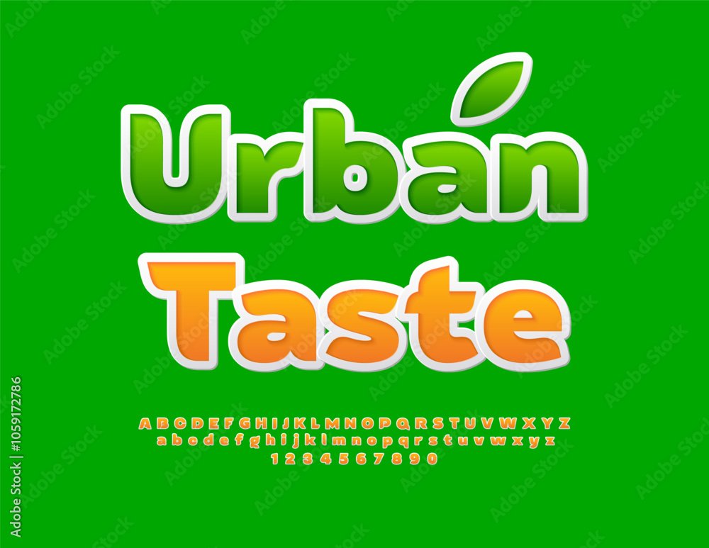 Vector eco concept Urban Food. Stylish Orange Font. Creative Alphabet Letters and Numbers set. Vector eco concept Urban Food. Stylish Orange Font. Creative Alphabet Letters and Numbers set.