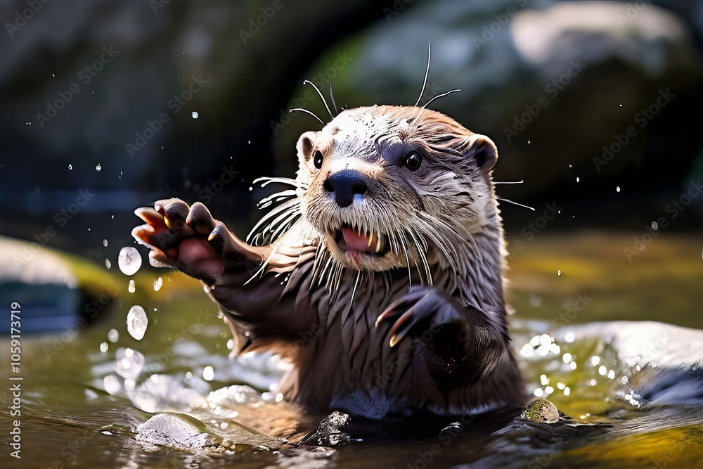 otter playing with stones an otter tossing stones in the water otter playing with stones an otter tossing stones in the water
