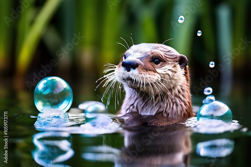  otter performing a water ballet with holographic bubbles a holo