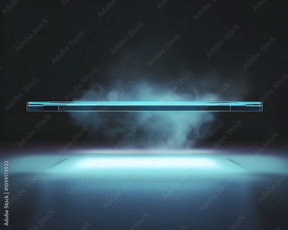 Fototapeta premium Futuristic Levitating Glass Table Hovering in Empty Studio with Copy Space