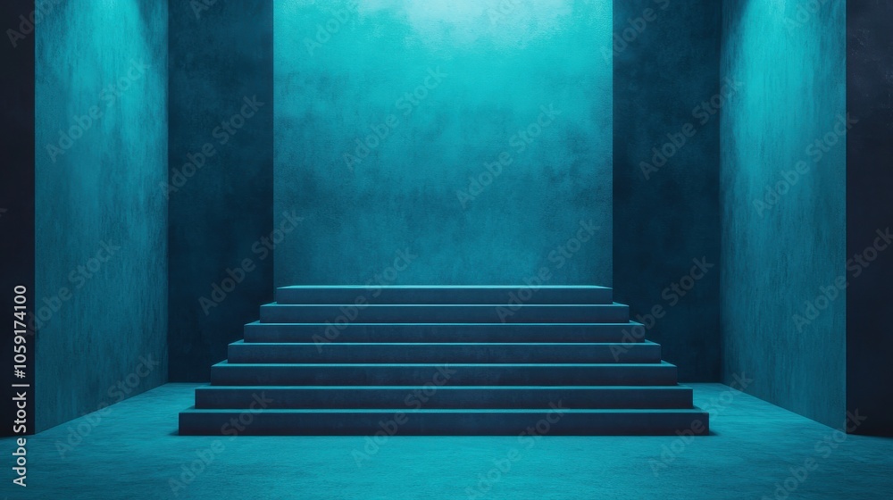 Minimalist Blue Room with Steps and Spotlight Minimalist Blue Room with Steps and Spotlight