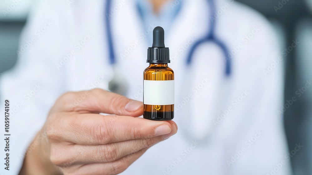 Doctor showing ear drops to patient, clinic office, ear infection treatment, symptom relief Doctor showing ear drops to patient, clinic office, ear infection treatment, symptom relief