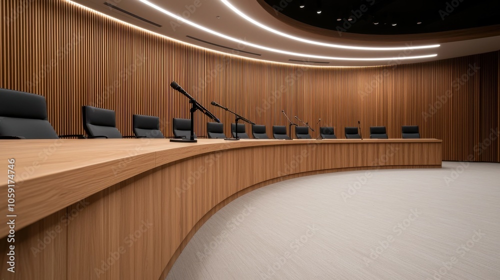 Obraz premium Modern conference room design with elegant wood accent walls