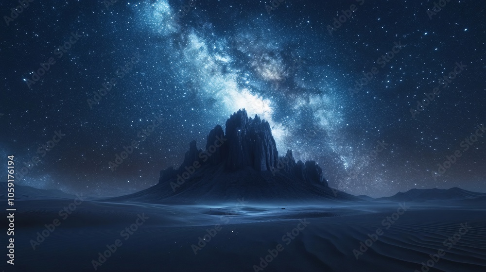 Fototapeta premium Starry Night in the Desert with Majestic Mountains and Rock Layers