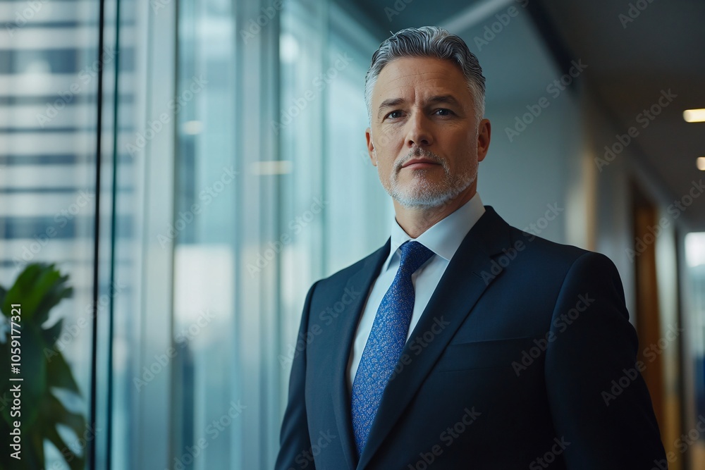Confident businessman standing in an office with a modern glass window view, wearing a formal suit and tie, showcasing professionalism and leadership. Confident businessman standing in an office with a modern glass window view, wearing a formal suit and tie, showcasing professionalism and leadership.