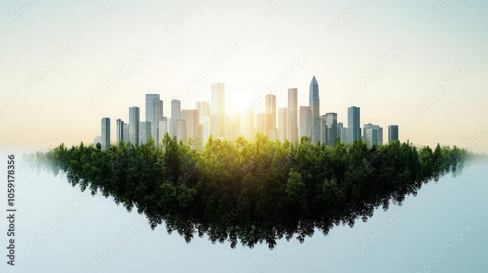 Fototapeta premium Urban Skyline Surrounded by Lush Green Forest