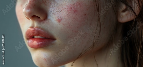 Acne pimple and scar on skin face disorders of sebaceous glands teenage girl skincare beauty problem