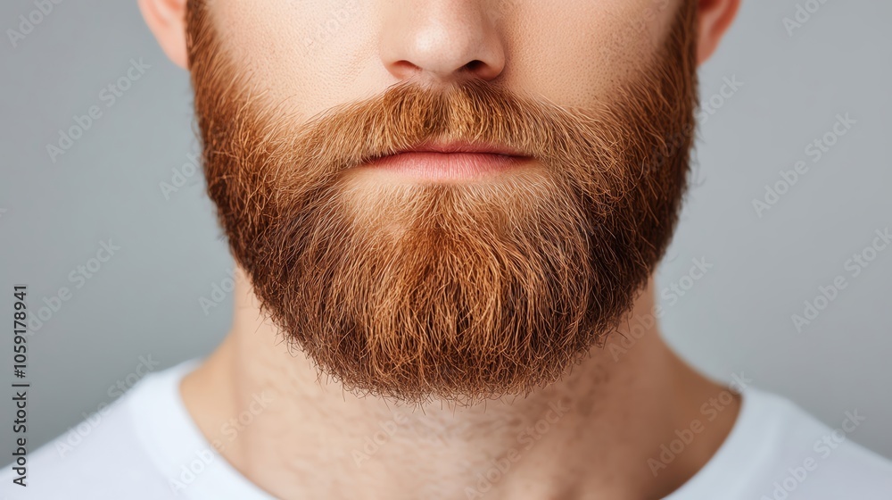 Fototapeta premium Close-up of a man with a well-groomed beard on a gray background.