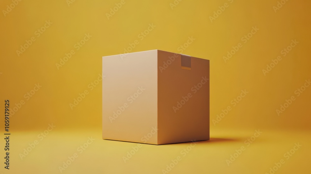 Obraz premium Simple Brown Box on a Yellow Background