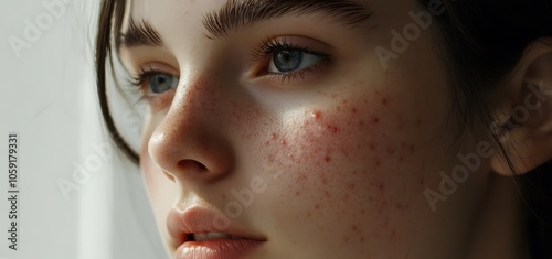 Acne pimple and scar on skin face disorders of sebaceous glands teenage girl skincare beauty problem