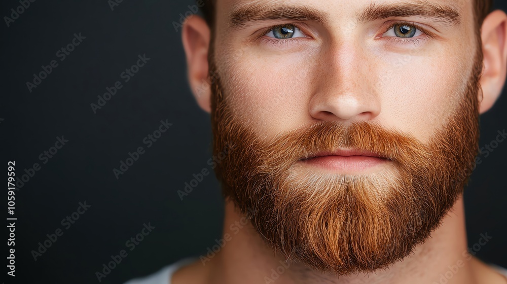 Fototapeta premium Close-up portrait of a bearded man with intense blue eyes and a serious expression.