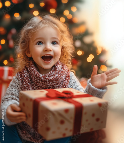 A joyful young child with w...