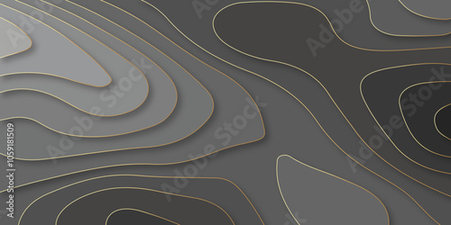 Abstract white and black papercut with lines. Background of the topographic map. White wave paper curved reliefs abstract background. Realistic papercut decoration textured with wavy layers.