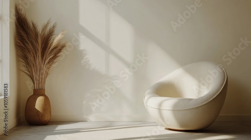 A sleek round table surrounded by contemporary chairs is bathed in soft light...