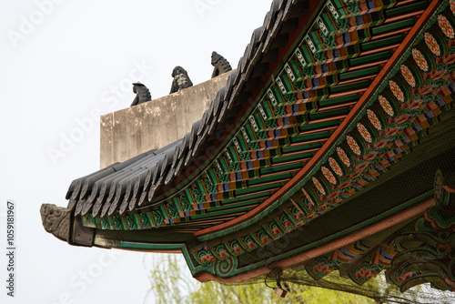 magnificent roofs and eaves in the palace building of Gyeongbokgung