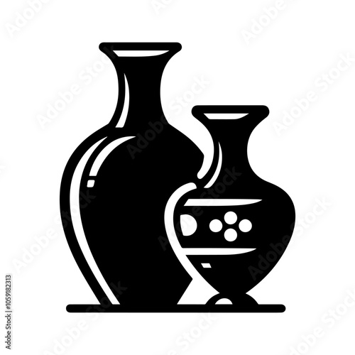 Vase and jar silhouette vector, Floral decoration vase on the wall silhouette vector icon illustration