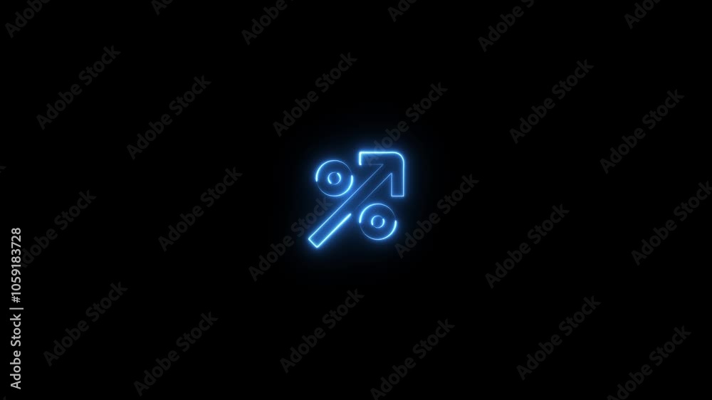 Neon light percent % in arrow icon animation ,on the black screen . Neon light percent % in arrow icon animation ,on the black screen .
