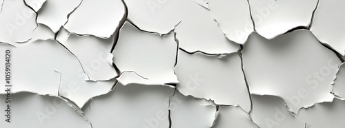Detailed view of peeling white paint on a wall revealing cracks and textures
