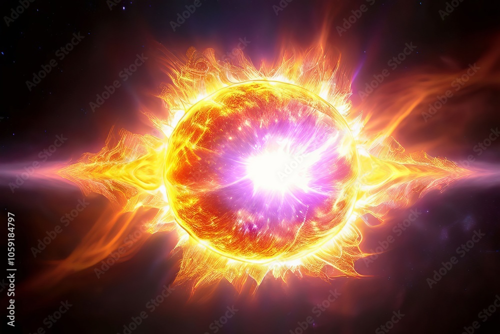 solar flare star with flares extending from its edges mimicking Stock ...