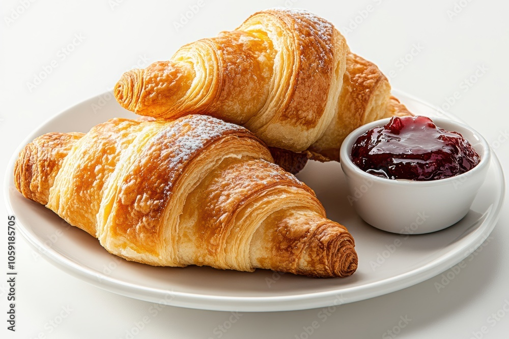 Fresh Croissants with Butter on a White Plate