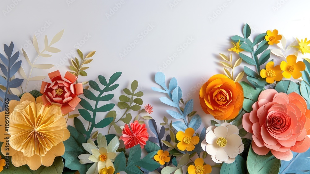 Handmade craft featuring paper flowers against a wall Handmade craft featuring paper flowers against a wall