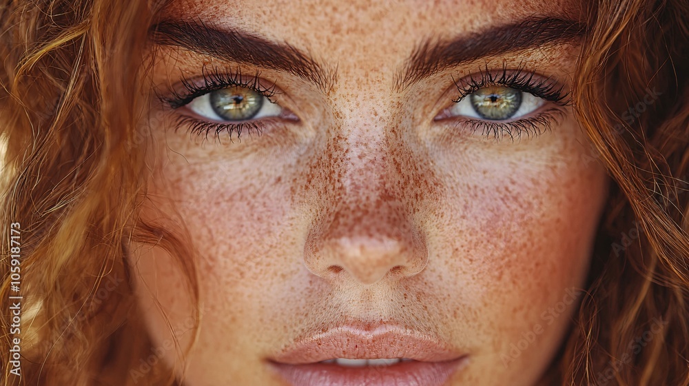 Fototapeta premium Captivating Close-Up of Freckled Face and Striking Eyes