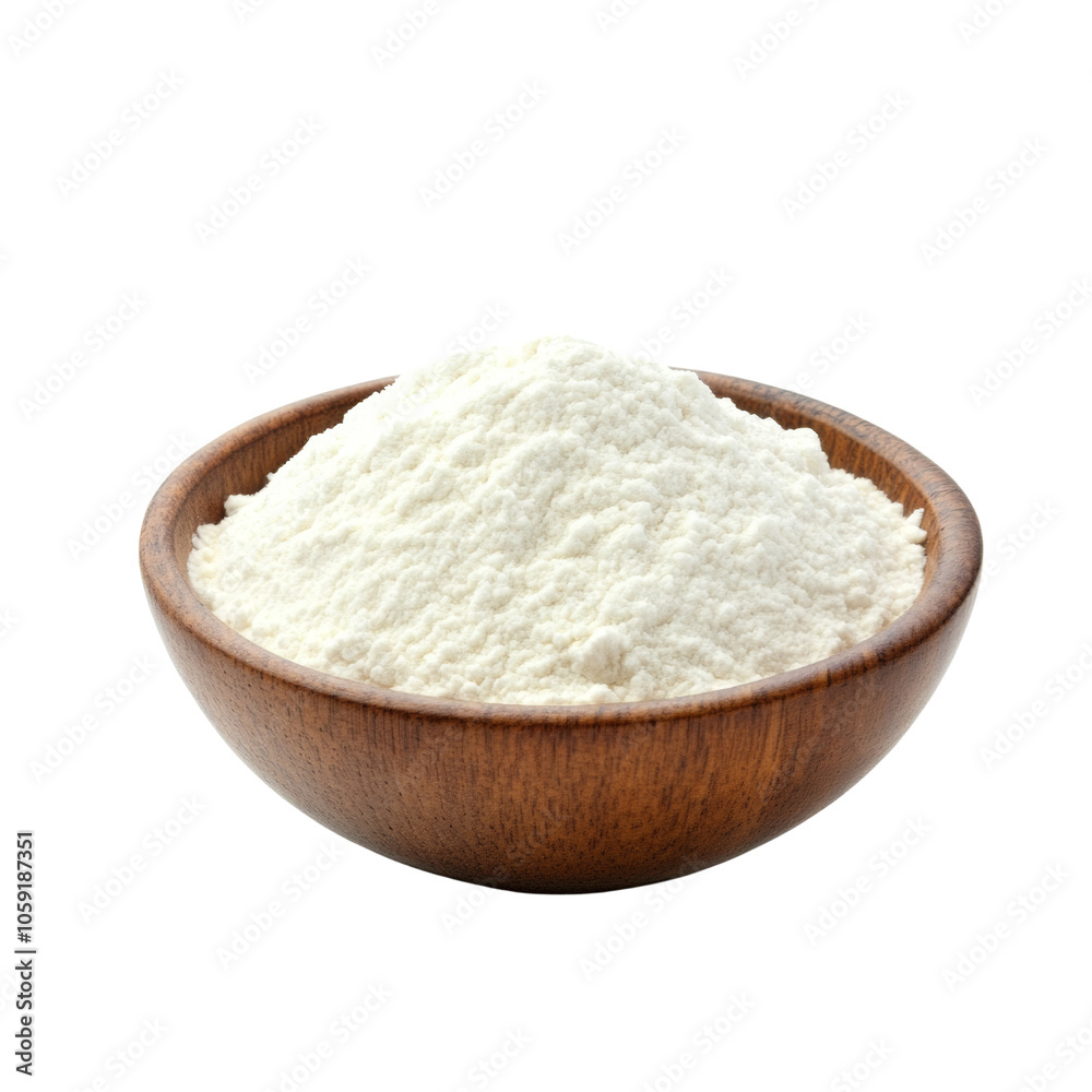 White flour in a wooden bowl isolated PNG White flour in a wooden bowl isolated PNG