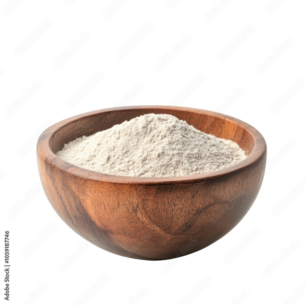 White flour in a wooden bowl isolated PNG White flour in a wooden bowl isolated PNG