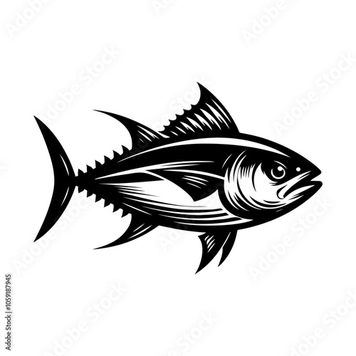 Tuna fish silhouette vector, Fish silhouette vector, Black fish icon silhouette illustration