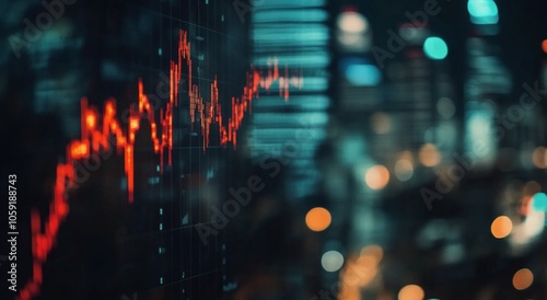 Data visualizations highlighting market trends at night in an urban environment