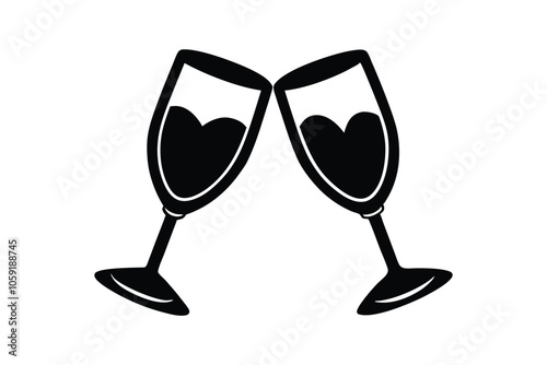 Two Glasses of Champagne Silhouette Vector: Elegant Icon for Festive Celebrations, Weddings, and Special Toasts