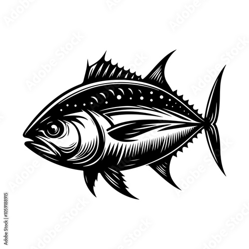 Tuna fish silhouette vector, Fish silhouette vector, Black fish icon silhouette illustration