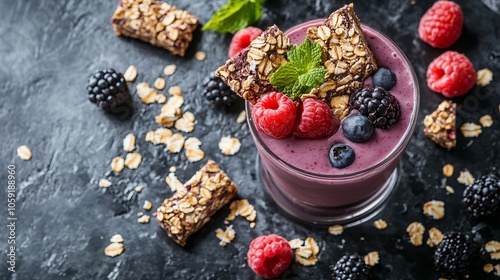 Fresh Smoothie berries with oats and granola bars