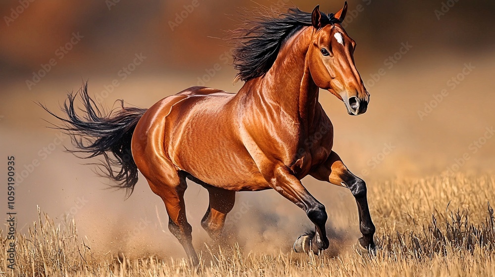 Majestic Horse Galloping Across Open Field Majestic Horse Galloping Across Open Field