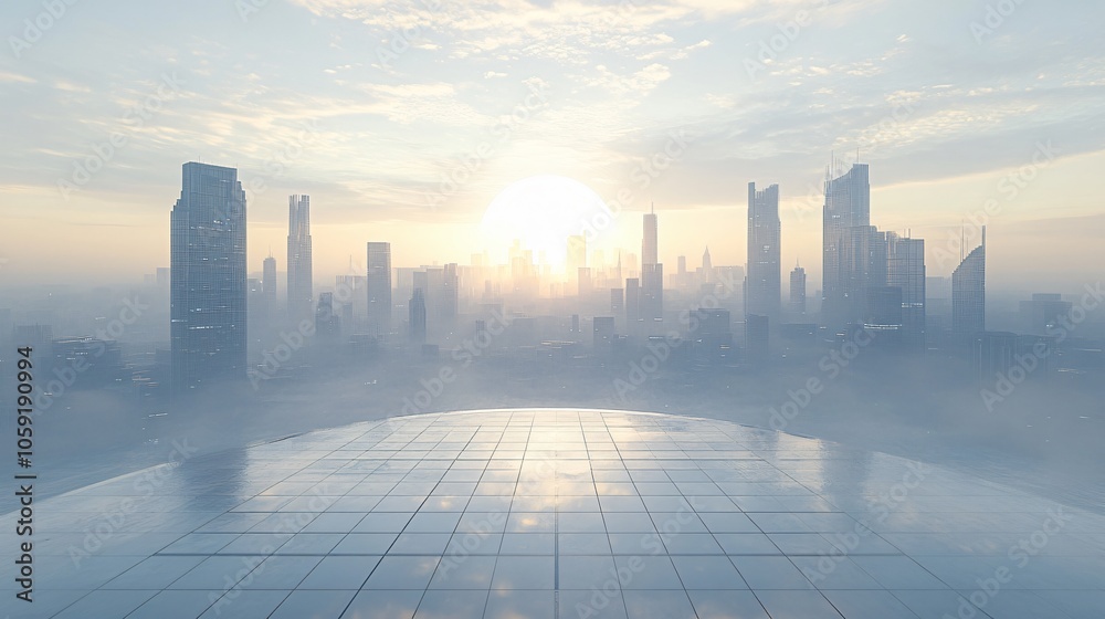 Urban Illusion: Commercial CBD Skyline with Exhibition Platforms and E-Commerce Under a Bright Sun Urban Illusion: Commercial CBD Skyline with Exhibition Platforms and E-Commerce Under a Bright Sun
