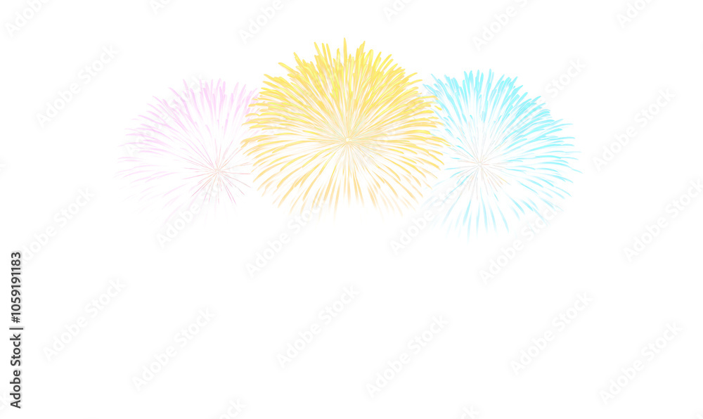 Fototapeta premium Multicolor firework bursts isolate on transparent background, cutout, png