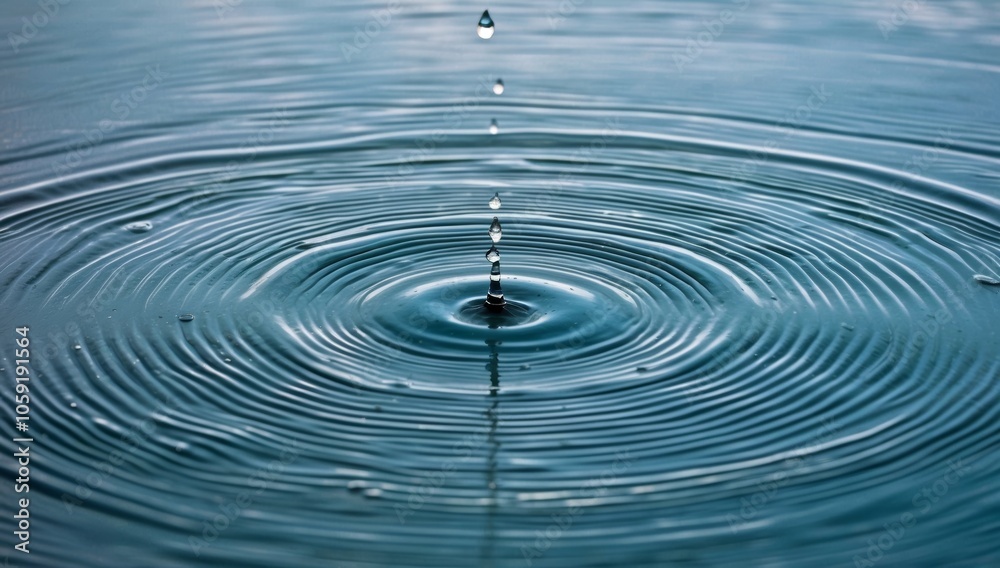 A Water Drop's Ripples on a Calm Blue Surface A Water Drop's Ripples on a Calm Blue Surface