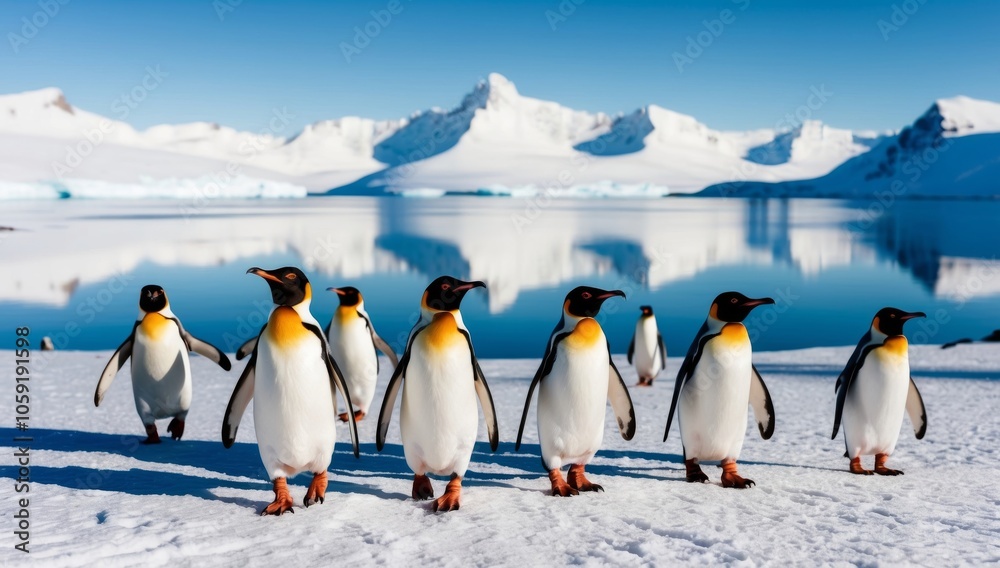 Obraz premium King Penguins Walking on Snow in Antarctica