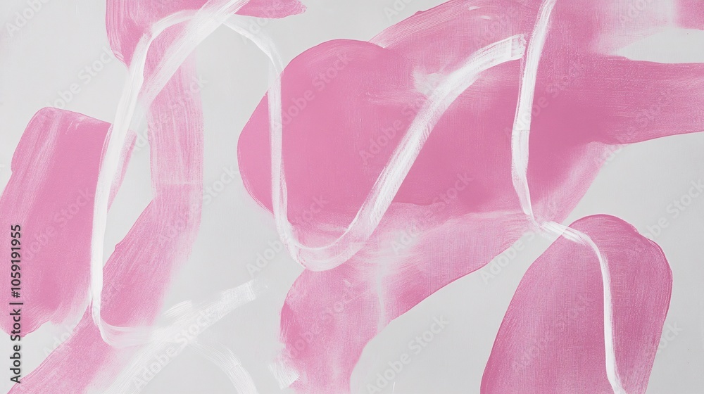 Abstract Pink and White Brushstrokes on Canvas - Modern Minimalist Art