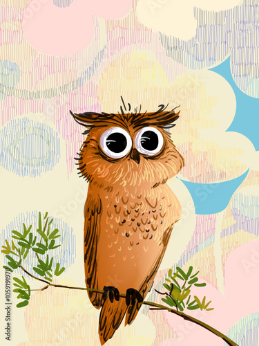 Cute cartoon owl bird hand drawn character vector illustration childish style bird collection. photo