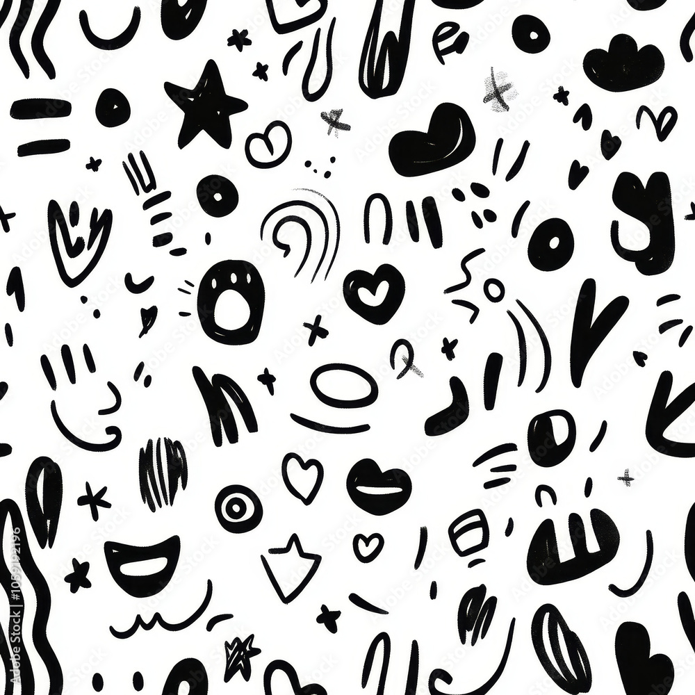 Playful Hand-Drawn Doodle Illustration with Abstract Characters, Seamless pattern. Playful Hand-Drawn Doodle Illustration with Abstract Characters, Seamless pattern.