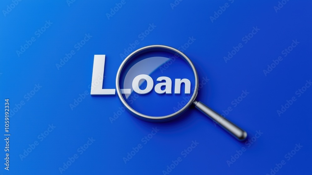Concept of loan with a magnifying glass highlighting the word on a blue background. Concept of loan with a magnifying glass highlighting the word on a blue background.