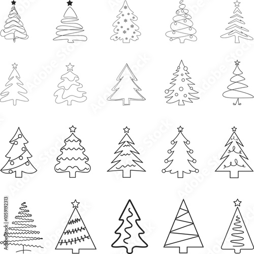 Christmas Trees Silhouette Set, Merry Christmas And Happy New Year, Print On Custom T-shirts, Bags, Stationery, Poster And Stickers.