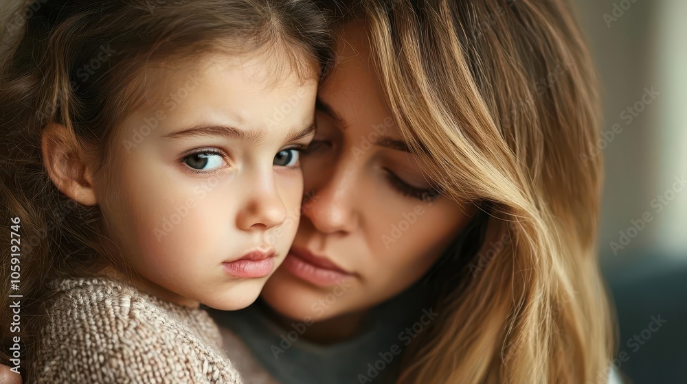 Mother checking child s ear, concerned look, home environment, ear pain, infection care Mother checking child s ear, concerned look, home environment, ear pain, infection care