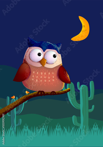 Cute cartoon owl bird hand drawn character vector illustration childish style bird collection. photo