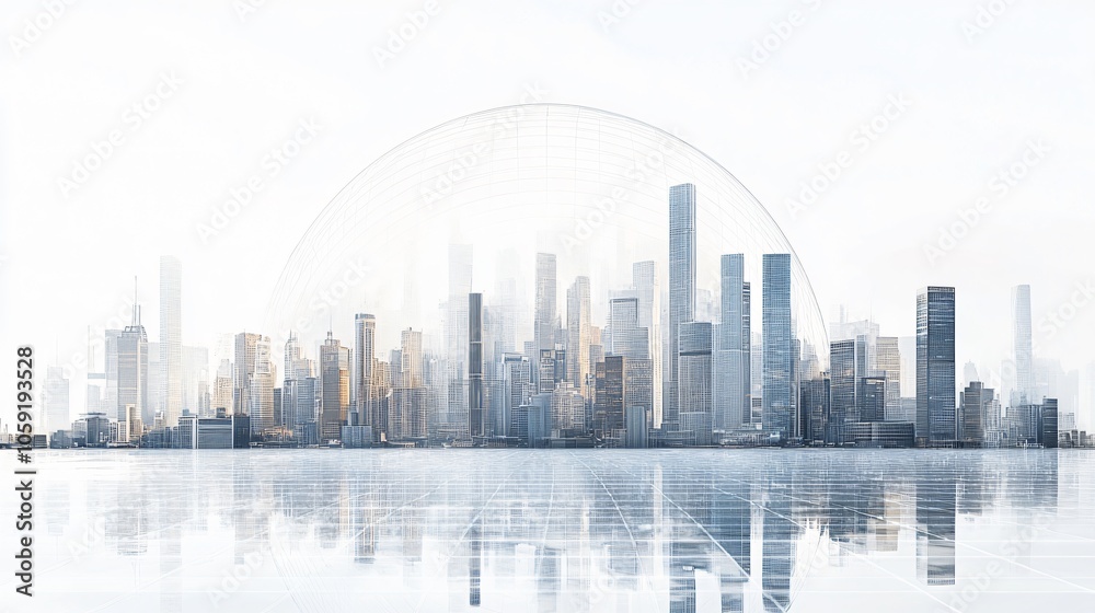 Urban Illusion: Commercial CBD Skyline with Exhibition Platforms and E-Commerce Under a Bright Sun Urban Illusion: Commercial CBD Skyline with Exhibition Platforms and E-Commerce Under a Bright Sun