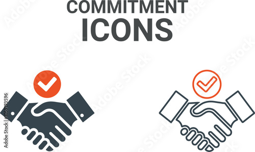 Commitment handshake icons collection in two different styles and different stroke. Vector illustrationn