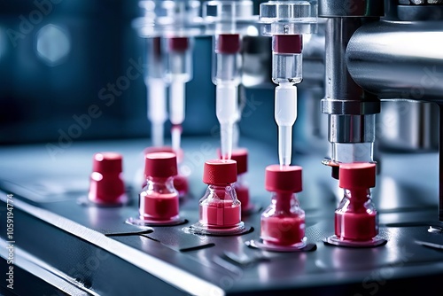 vaccine vial stopper insertion close up of machinery precisely p photo