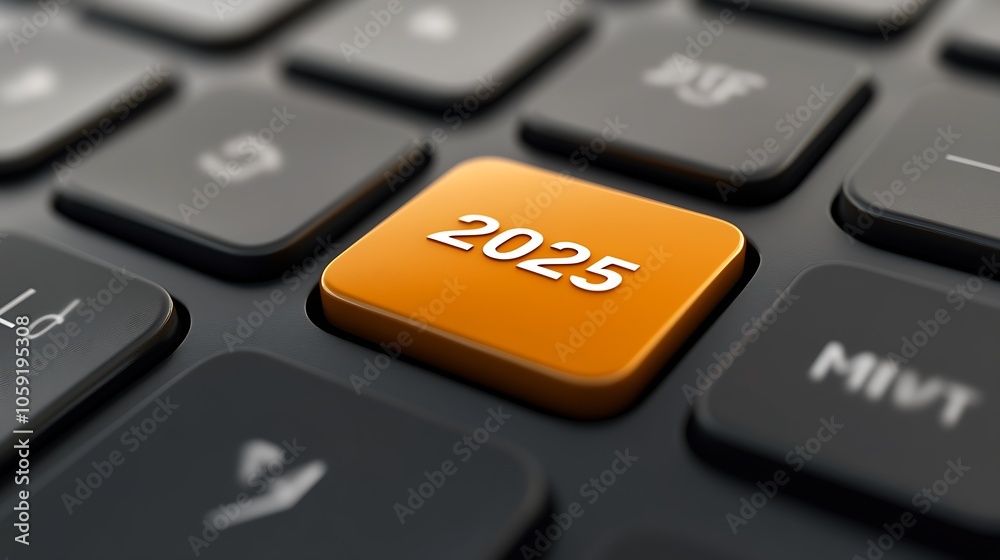 Closeup of Computer Keyboard with Orange 2025 Key for Future Technology : Generative AI Closeup of Computer Keyboard with Orange 2025 Key for Future Technology : Generative AI