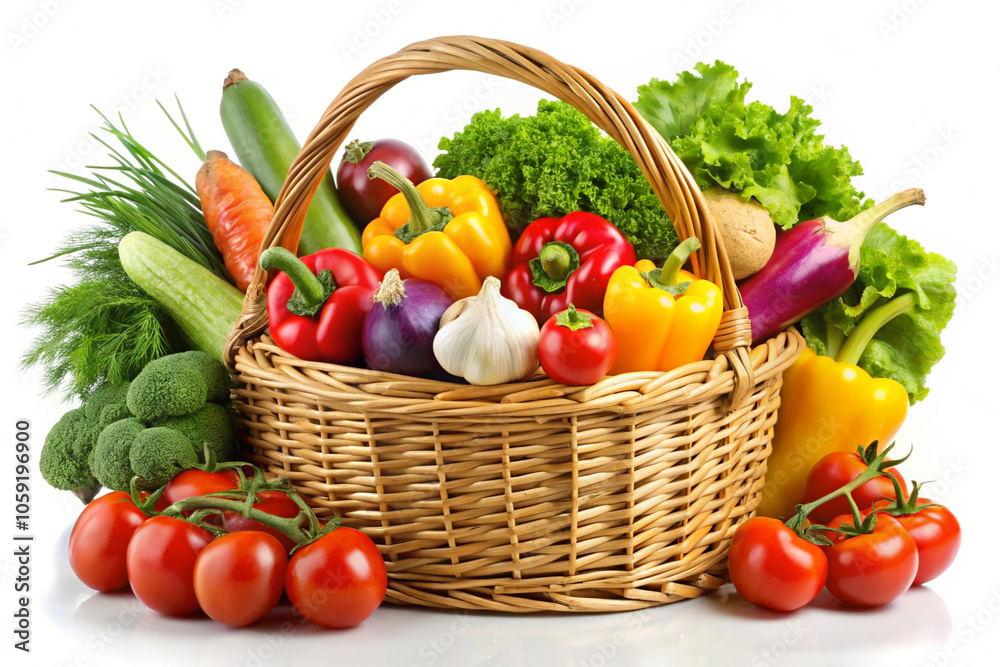 Vegetable basket,isolated on white background Vegetable basket,isolated on white background